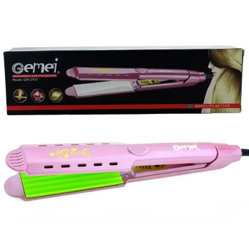 Плойка для волосся гофре Gemei GM-2957W 4 температурні режими 140-210°C керамічне покриття 25-50 Вт для прикореневого об'єму Рожева