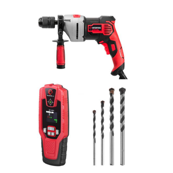 Набор для монтажа INTERTOOL: дрель WT-0119 + сверла SD-0105 + детектор MT-3091