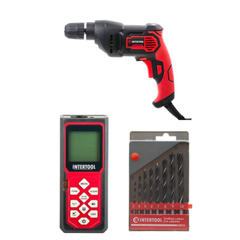 Набор для монтажа INTERTOOL: дрель WT-0115 + сверла SD-0208 + дальномер MT-3056