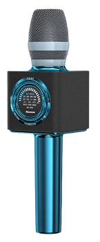 Микрофон Newmine MC66 караоке беспроводной Bluetooth со встроенной колонкой и звуковой картой, синий