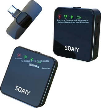 Беспроводной петличный микрофон Soaiy MK52 для прямых трансляций, видеозаписи и караоке, портативный, с шумоподавлением, двухканальный, версия для Android