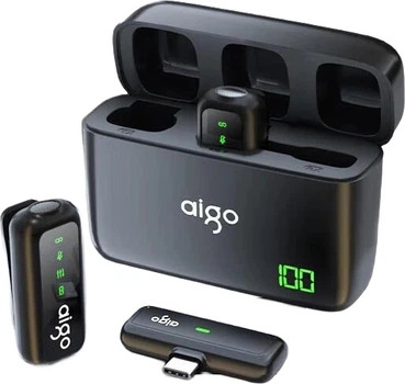 Микрофон беспроводной Aigo S21 с клипсой петличный двухканальный для стримов и видео