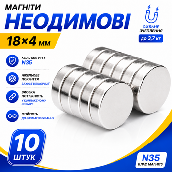 Магниты неодимовые сильные 18x4м N35 10шт 670396