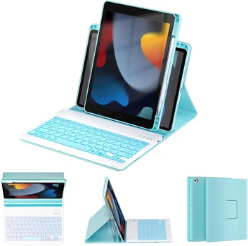 Чехол-клавиатура OYEEICE для iPad 10.2 (9-го 8-го 7-го поколений) iPad Air 3 iPad Pro 10.5 Зеленый с подсветкой клавиш QWERTY отделяемой Bluetooth клавиатурой и слотом для стилуса