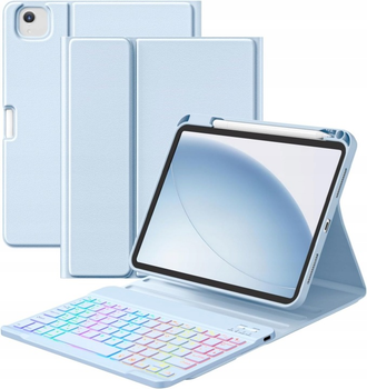 Чехол-клавиатура Vobafe светло-голубой раскладка QWERTZ с RGB подсветкой и слотом для стилуса с магнитной съемной клавиатурой для iPad Pro 11 / Air 11 / 10.9