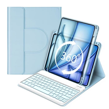 Чехол-клавиатура GOOJODOQ A5707 голубой QWERTY с поворотным механизмом 360 отделяемой клавиатурой и держателем для стилуса для iPad Air 6 13" (M2) 2024 и iPad Pro 12.9" (3-го 4-го 5-го и 6-го поколений)