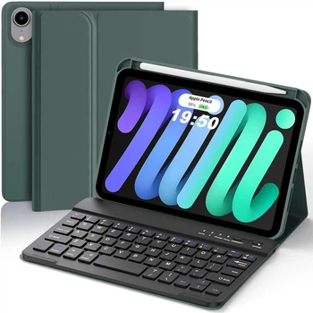 Чохол-клавіатура batecoya для iPad Mini 7 (2024 A17 Pro) та iPad Mini 6 (2021) 8.3" розкладка QWERTZ підсвітка RGB темно-зелений
