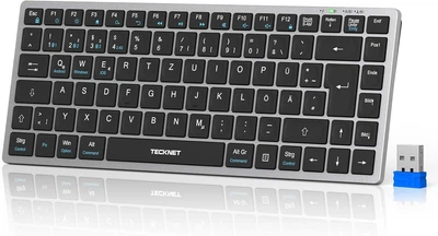 Клавиатура TECKNET KB006 Bluetooth 5.0 и 2.4G беспроводной до 4 устройств раскладка QWERTZ (немецкая) ультратонкая компактная