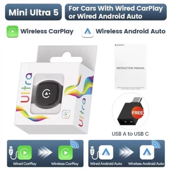 Адаптер Carlinkit Mini Ultra 5 для бездротового CarPlay / Android Auto+ перехідник USB A - USB C в подарунок!