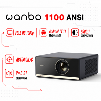 Проектор портативний Full HD Wanbo X5 Pro 2025 – 1100 ANSI лм, Google TV, автофокус, Wi-Fi, Bluetooth, темно-синій