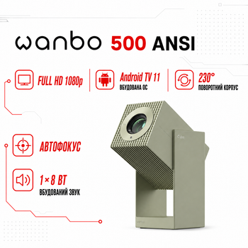 Портативний смарт-проектор Wanbo Cube 2 Pro / 1920x1080 / 500 ANSI lm / Android TV 11.0 / Wi-Fi / Bluetooth / Зелений