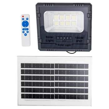 Прожектор на солнечной батарее 100 Вт 120 LED SMD с выносной панелью IP67 автономное уличное освещение двора гаража и крыльца с пультом регулировкой яркости сменой режимов и таймером Чёрный