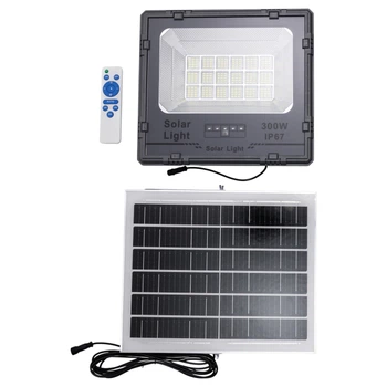 Світлодіодний прожектор на сонячній батареї 300 Вт 270 LED SMD корпус IP67 автономне вуличне світло для автостоянки теплиці та виробничого двору з пультом зміною режимів і таймером Чорний