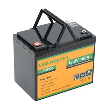 Аккумуляторная батарея Eco-Worthy LiFePO4 12,8V 100Ah, (50/100A), bluetooth. -7°C до 60°C, винт M8, 260x168x209мм. 12 кг