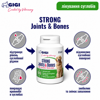 Вітамінно-мінеральна добавка GIGI Strong Joints & Bones для собак для підтримки суглобів, хрящів і кісток з глюкозаміном, морським хондроїтином та MSM, 90 таблеток