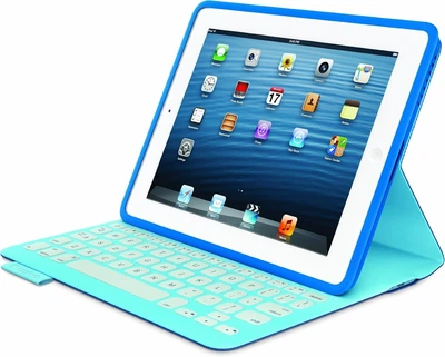 Чохол-клавіатура Logitech FabricSkin Folio Electric Blue (блакитний) для iPad 2/3/4 AZERTY (французька розкладка) клавіатура працює тільки при підключеному USB (акумулятор не тримає заряд) - Уцінка
