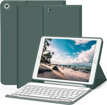 Чехол-клавиатура ZOYU темно-зеленый для iPad 10.2" (7 поколение 2019 / 8 поколение 2020 / 9 поколение 2021) раскладка QWERTZ с держателем для стилуса - Уценка