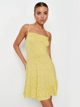 Сарафан женский Missguided DD929779 желтый с цветочным принтом мини приталенного кроя на тонких бретелях размер UK 14 / EU 42 / US 10