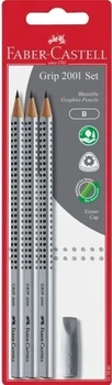 Набір графітових олівців Faber-Castell B Grip 2001 з гумкою 3 шт. Сірі (4005401170976)