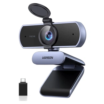 Веб-камера UGREEN CM831 с адаптером USB-A на USB-C 4K 30 кадров/с 1080p 60 кадров/с PDAF-автофокус 2 микрофона с шумоподавлением USB 2.0 до 480 Мбит/с CMOS 8 Мп UVC Plug and Play диагональный обзор 70° черная (65381)