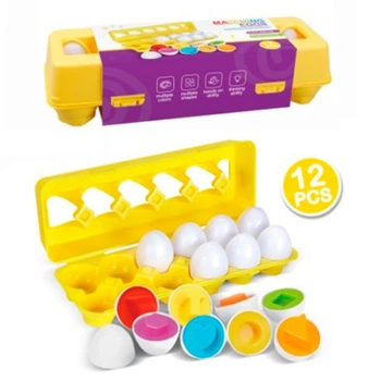 Игра 3D-сортер яйца-пазлы цвет и фигуры 12 шт Matching Eggs Монтессори, лоток, 26,5-10-6,5 см