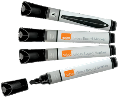 Набор маркеров Nobo Glass Whiteboard Marker для стеклянных досок 4 шт Черные (5028252526081)