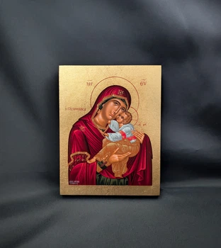 Маленька писана ікона Божої Матері Глікофілуса (Солодке Лобзання) 9×11,5 см