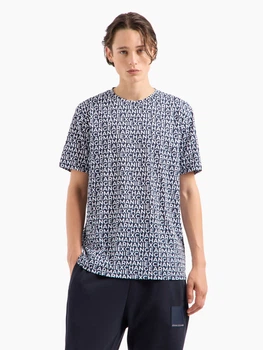 Футболка хлопковая длинная мужская Armani Exchange 275709817 L Синий/Белый (1161947657)