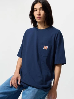 Футболка бавовняна довга чоловіча Uniqlo 566209012 M Синя (1161967630)