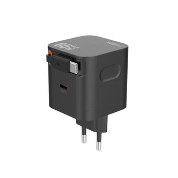 Сетевое Зарядное Устройство Yoki TwistGanPro YK-GaN65TCC 1 Type-C+1 выдвижной Cable Type-C PD&QC 65W Черный