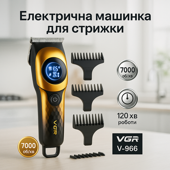 Компактный триммер 123 г с Li-Ion аккумулятором и насадками VGR V-966 GOLD