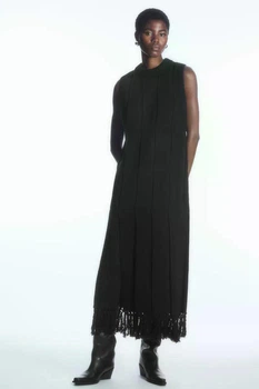 Сукня жіноча COS fringed panelled wool midi dress 1207424001 XS Чорний