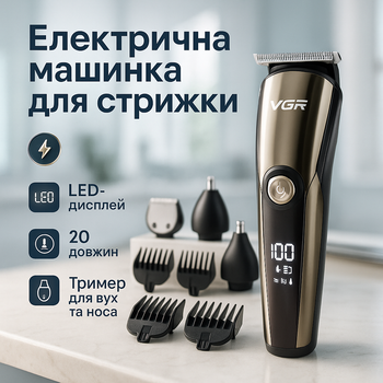 Машинка для стрижки волос аккумуляторная VGR V-107 со сменными насадками
