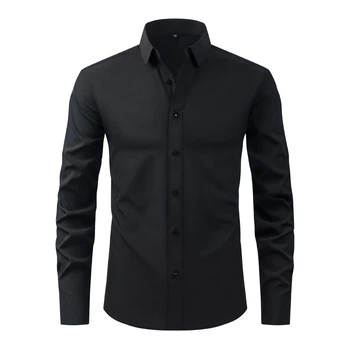 Классическая мужская рубашка с длинным рукавом SlimFit, черная, размер XL/2XL