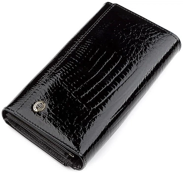 Женский кошелек ST Leather из натуральной кожи черный большой горизонтальный с монетницей для карт на кнопке 17 5х9х3 5 см 56518