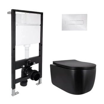 Інсталяція для унітазу 4 в 1 Qtap Standard + унітаз підвісний Qtap Taurus Ultra Quiet 515x360x350 мм, з лінійною панеллю змиву Chrome (QTTAU28BLM5050451726)