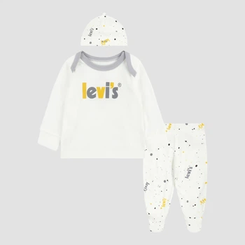 Детский комплект (кофточка + ползунки + шапочка) для новорожденных Levi`s 145269267 68 см Белый/Серый (1159848840)