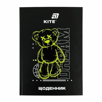 Школьный дневник Kite Dream "Медвежонок" 16.5х23 см т/обл черный (K26-262-6)