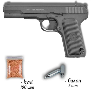 Пневматичний пістолет Borner TT Blowback 4.5мм з кулями 100 шт та балонами 2 шт — металева копія ТТ з реалістичним Blowback