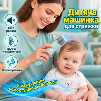 Дитяча машинка для стрижки з вакуумним всмоктуванням водонепроникна акумуляторна бездротова з керамічними ножами та насадками | для дітей від 4 до 12 років