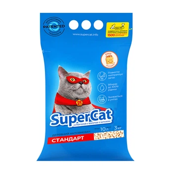 Древесный впитывающий наполнитель для кошачьего туалета SuperCat Стандарт, 3 кг (3550)