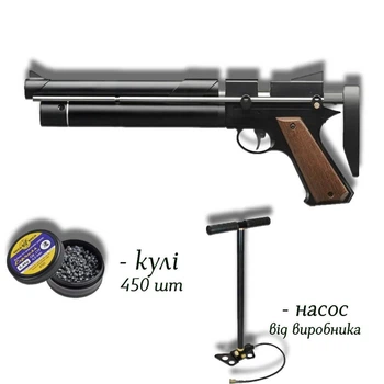 Пневматичний пістолет PCP Snowpeak PP750 4.5мм із насосом Artemis 30D та кулями 450 шт— універсальний PCP-пістолет-карабін