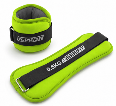 Утяжелители для ног и рук EasyFit 2×0,5 кг, Салатовый (2 шт), стальная гранула - для фитнеса, бега и аэробики EF-1005-GN