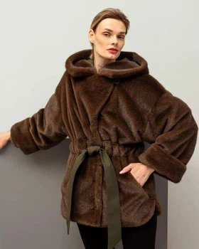 Зимняя экошуба женская UF-Fashion N83V 50 коричневый