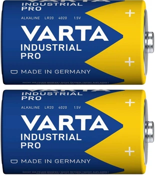 Батарейки VARTA Industrial 4020 LR20 Mono D щелочные Alkaline напряжение 1.5V цилиндрические для питания устройств 2 шт в комплекте