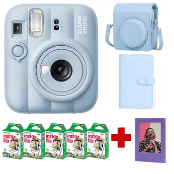 Набір камера Fujifilm Instax Mini 13 Frost Blue, Фотопапір 50шт, Чохол, Фотоальбом 108 фото Блакитний + в подарунок магнітна фоторамка (Подарункове пакування)