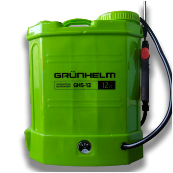 Акумуляторний обприскувач 12 л 12V робочий тиск 2-5Bar для саду зелений Grunhelm MC-10874