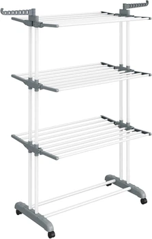 SONGMICS ULLR701W01V2 Сушарка для одягу, 4-рівнева, складна, 173 см, сталь, хмарно-білий та голубино-сірий