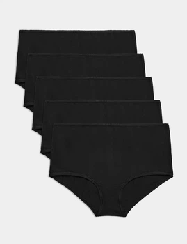 Набор хлопковых трусиков Marks&Spencer миди High rise shorts 18(46) 5 шт черный 0015