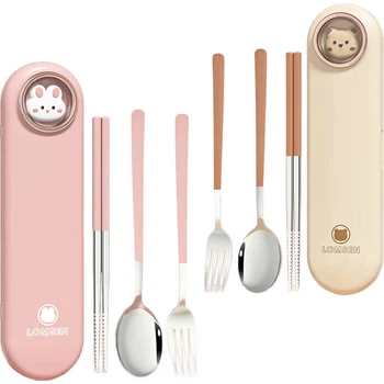 Детские столовые приборы COOKSS с футляром 3 шт Pink
